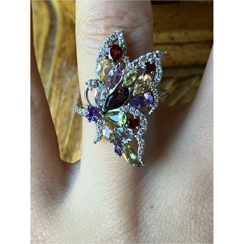 Natural Multi Gemstone Butterfly Ring Size 6.75